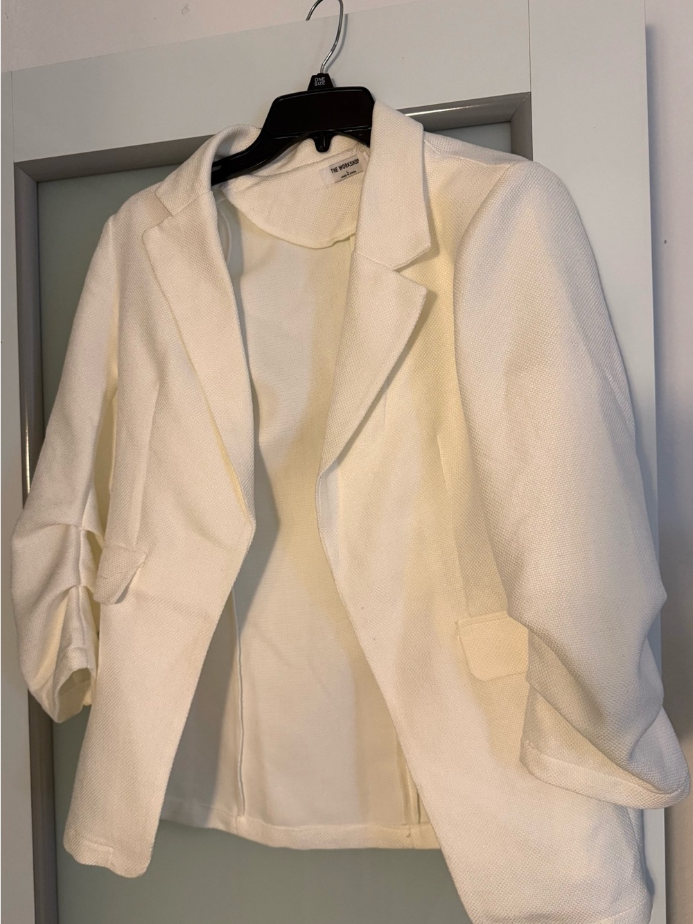 Women's White Textured Open Blazer Jacket